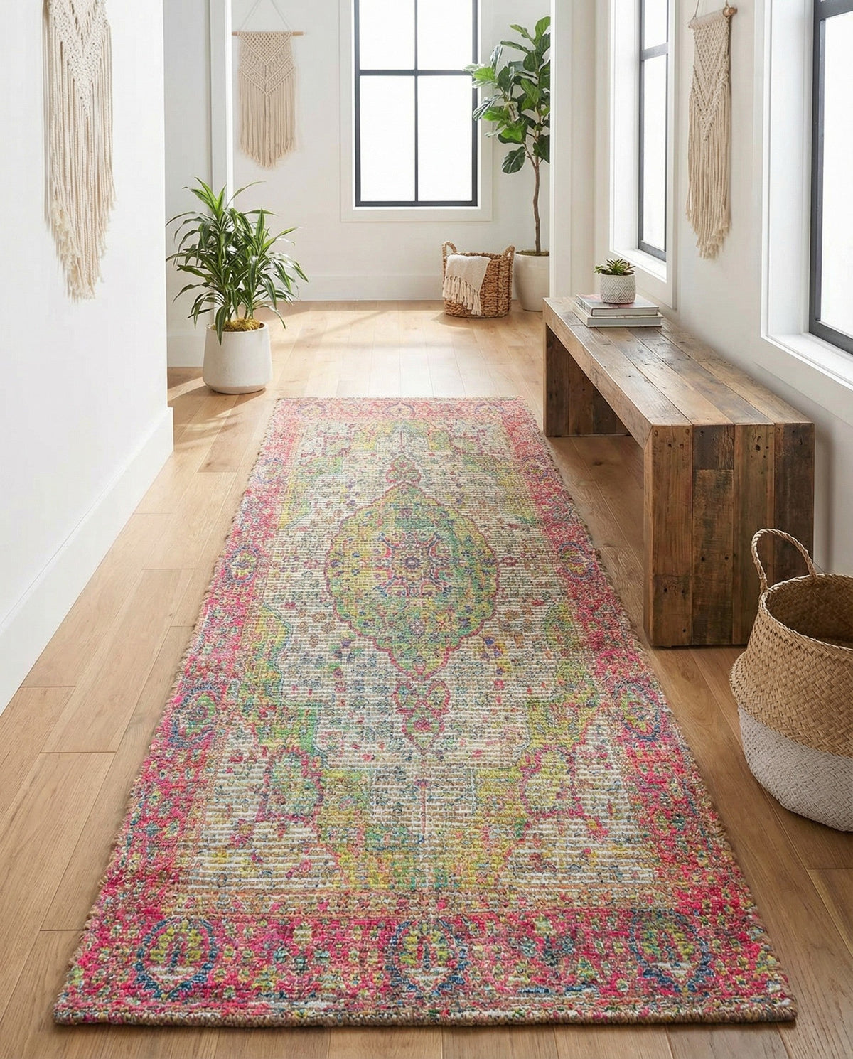 Savannah Threads Collection Area Rug - Charleston Runner Ivory Pink  lifestyle 94