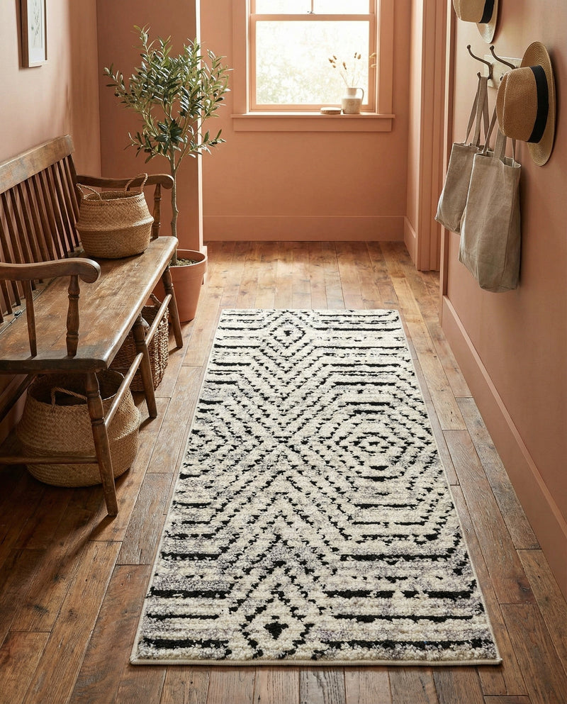 Marrakech Mosaic Collection Area Rug -  Tangier Runner Black and White  lifestyle 74