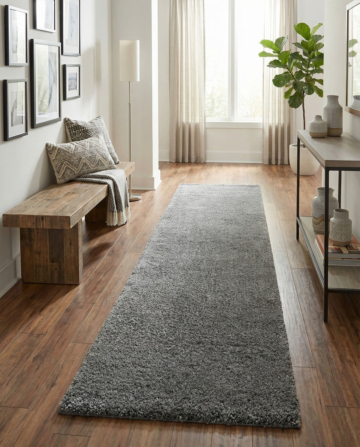 Solid Shag Seaside Collection Area Rug - Azure Cove (Gray) Runner Gray  lifestyle 91
