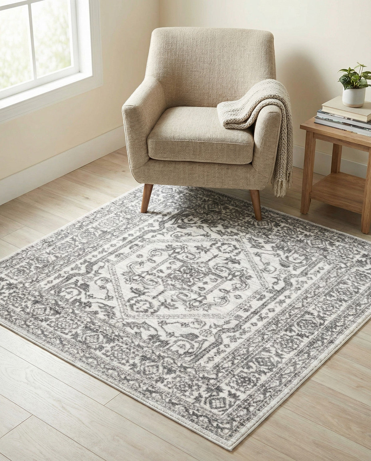 Charleston Elegance Collection Area Rug - Harborview Square White  lifestyle 113