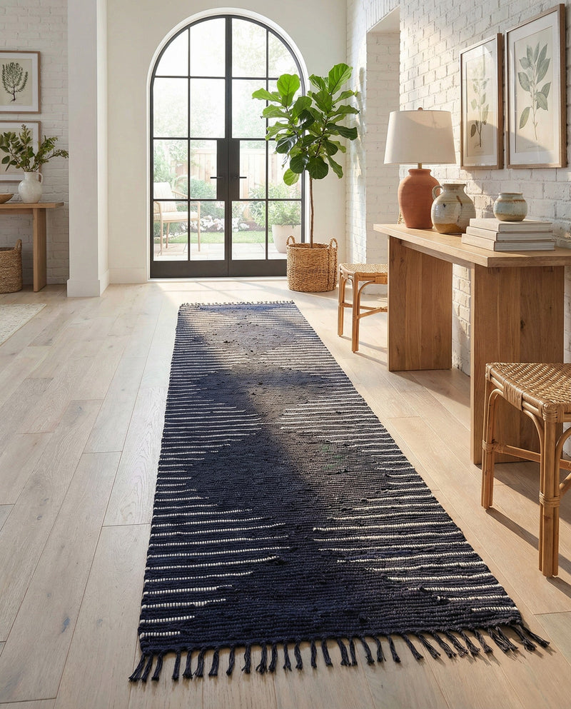 Thar Cotton Collection Area Rug - Jaisalmer (Navy Blue) Runner Navy Blue  lifestyle 29