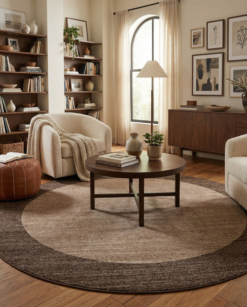 Studio Haven Collection Area Rug -  Conservatory (Light Brown) Round Light Brown  lifestyle 43