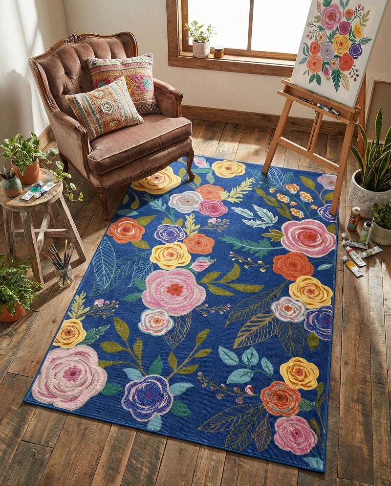 Meadow Breeze Collection Area Rug -  Petal Rectangle Blue  lifestyle 59