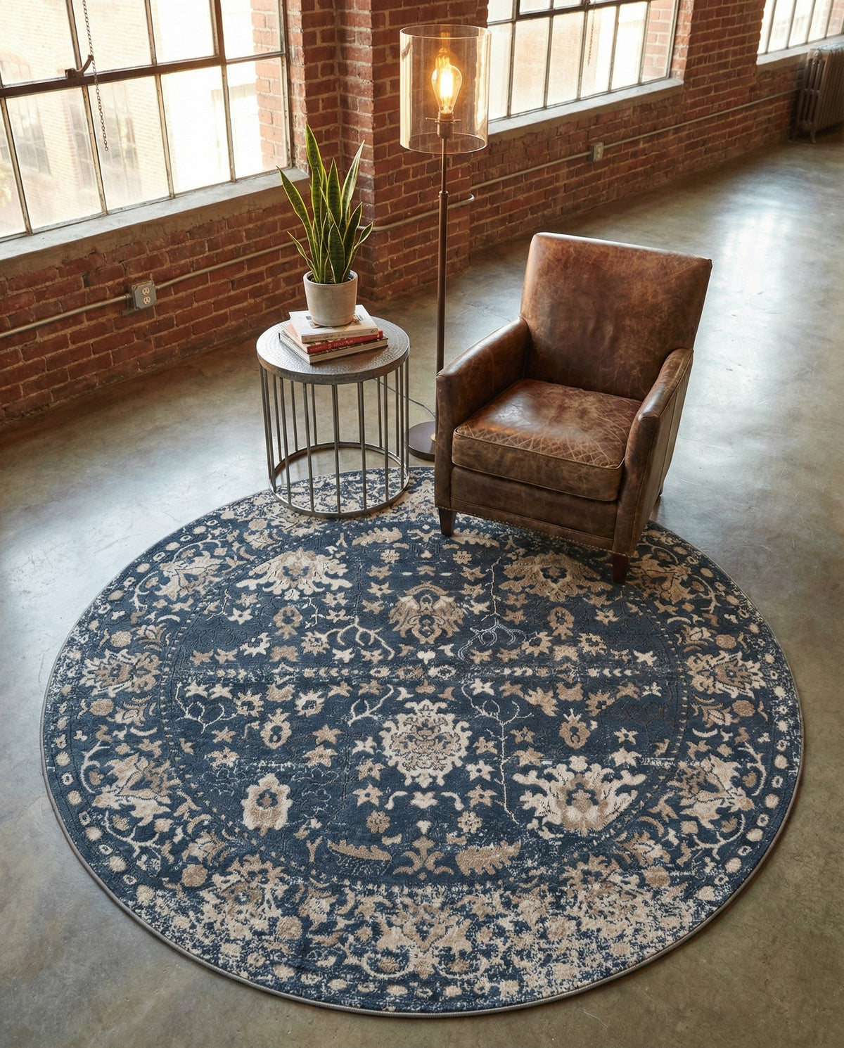Cascade Range Collection Area Rug -  Shasta (Blue) Round Blue  lifestyle 132