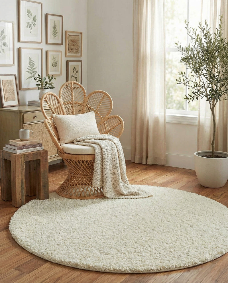 Plush Oasis Collection Area Rug - Serenity (Pure Ivory) Round Pure Ivory  lifestyle 82