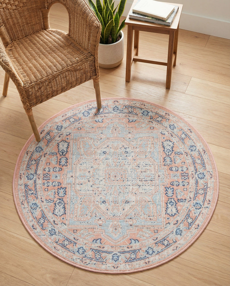 Savannah Series Collection Area Rug - Charleston (Powder Pink) Round Powder Pink  lifestyle 34