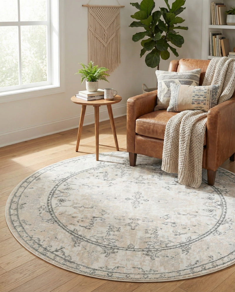 Cascade Range Collection Area Rug -  Shasta (Ivory) Round Ivory  lifestyle 43