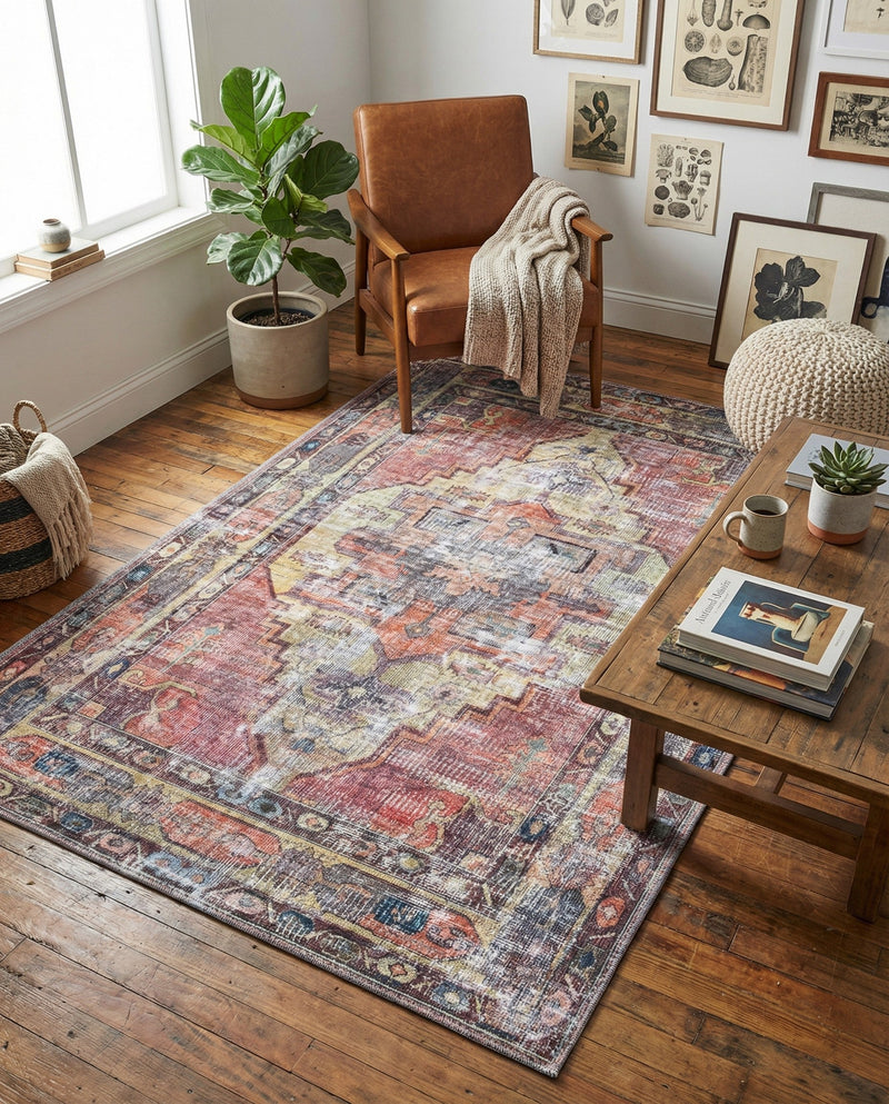Zahara Oasis Collection Area Rug -  Rabat Rectangle Yellow Pink  lifestyle 24
