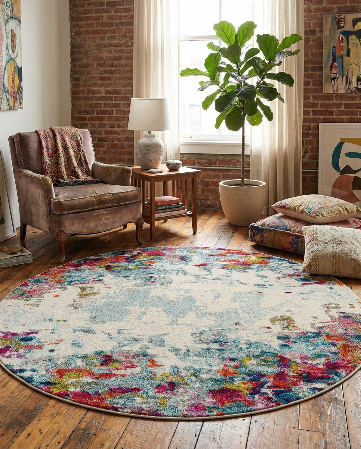 Chromatic Oasis Collection Area Rug -  Blush Round Multi  lifestyle 83