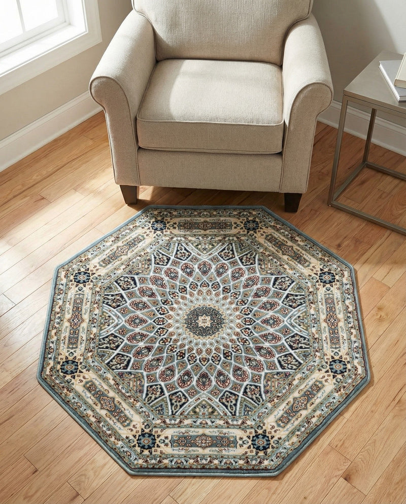 Persian Elegance Collection Area Rug -  Hamedan (Blue) Octagon Blue  lifestyle 68