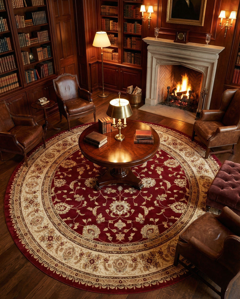 Jaipur Elegance Collection Area Rug -  Nahargarh (Red) Round Red  lifestyle 45