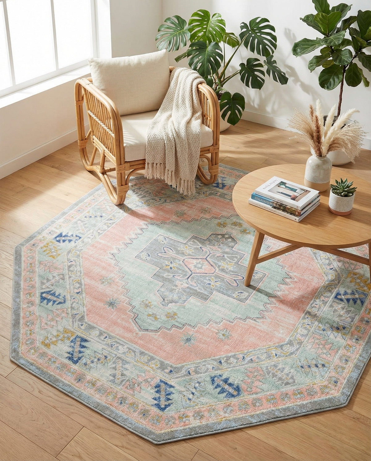 Savannah Series Collection Area Rug -  Augusta (Pink) Octagon Pink  lifestyle 111