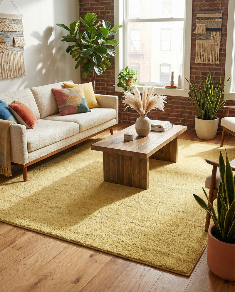 Solid Shag Seaside Collection Area Rug - Azure Cove (Yellow) Rectangle Yellow  lifestyle 11