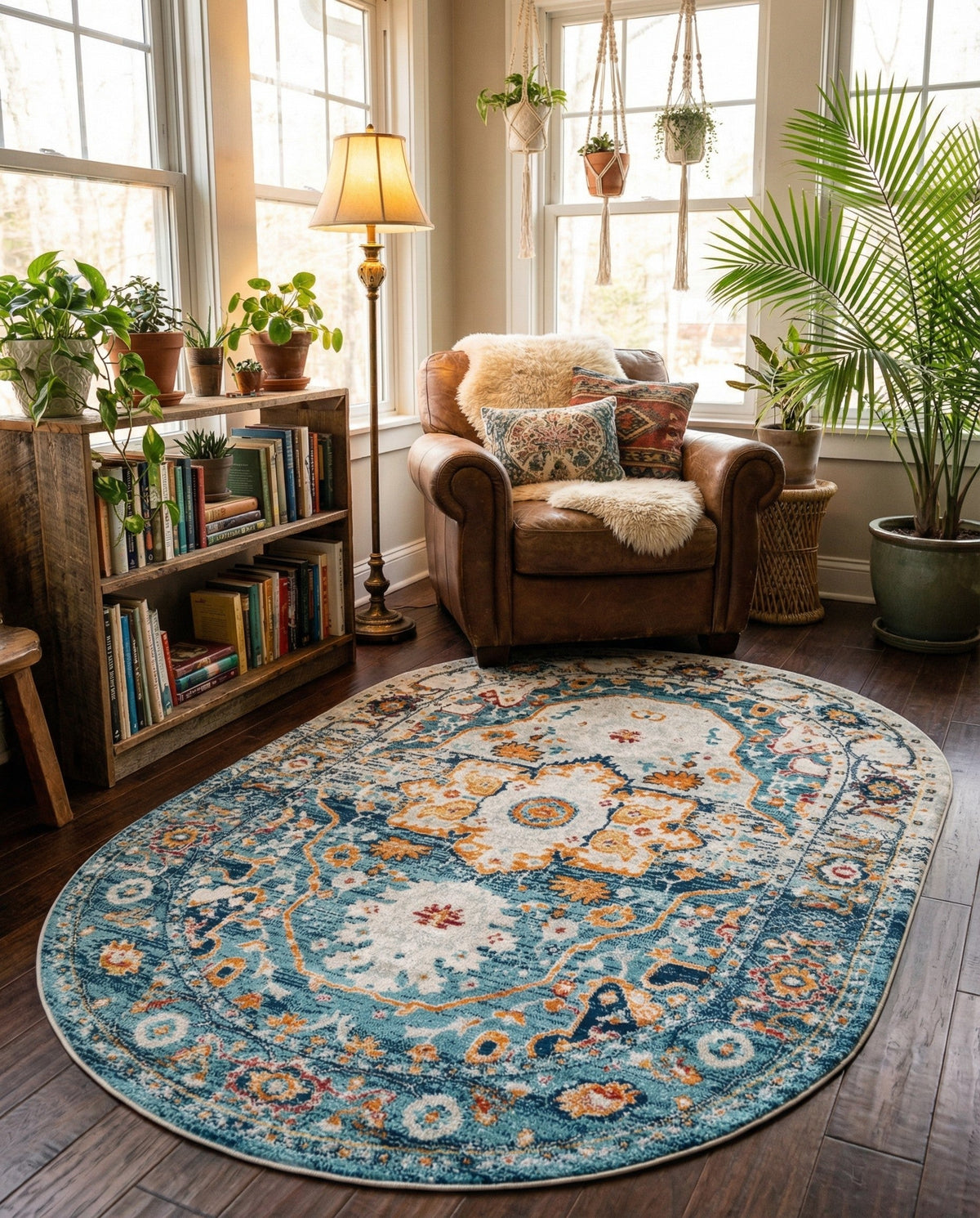 Parisian Elegance Collection Area Rug - Versailles (Teal) Oval Teal  lifestyle 91