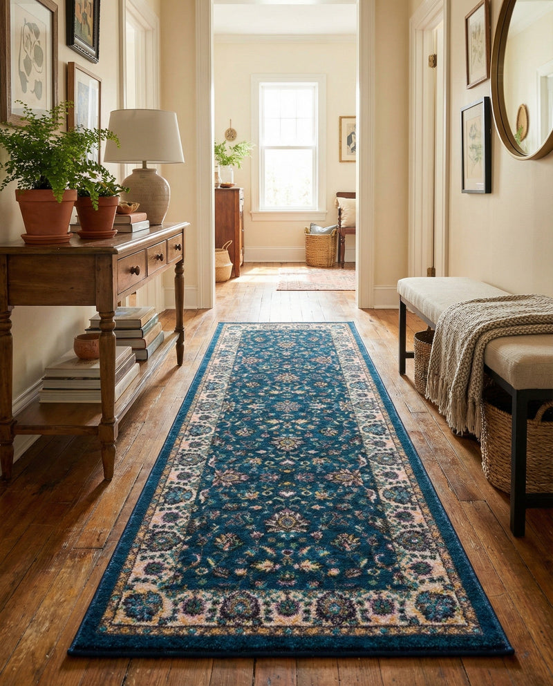 Casablanca Tapestry Collection Area Rug -  Marrakech (Egyptian Blue) Runner Egyptian Blue  lifestyle 47