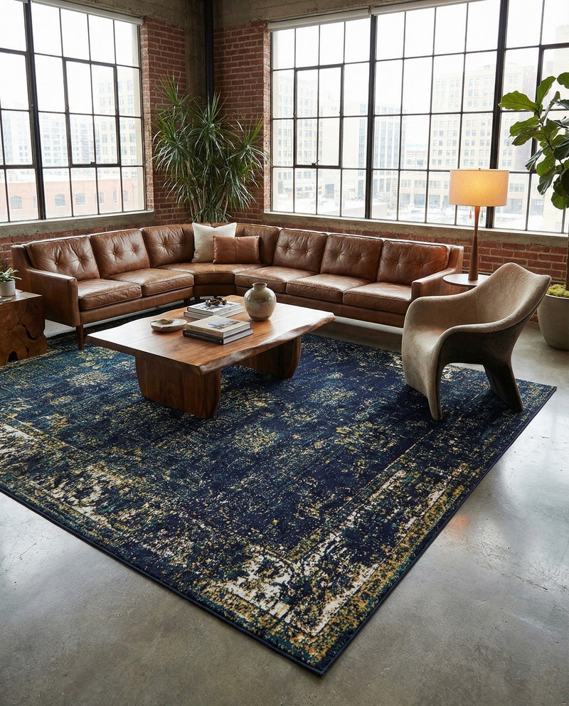 Riviera Elegance Collection Area Rug - Antibes (Navy Blue) Rectangle Navy Blue  lifestyle 34