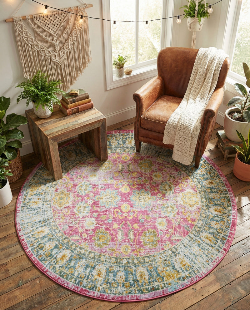 Arcadia Rugs Collection Area Rug -  Shangri-La Round Pink  lifestyle 66