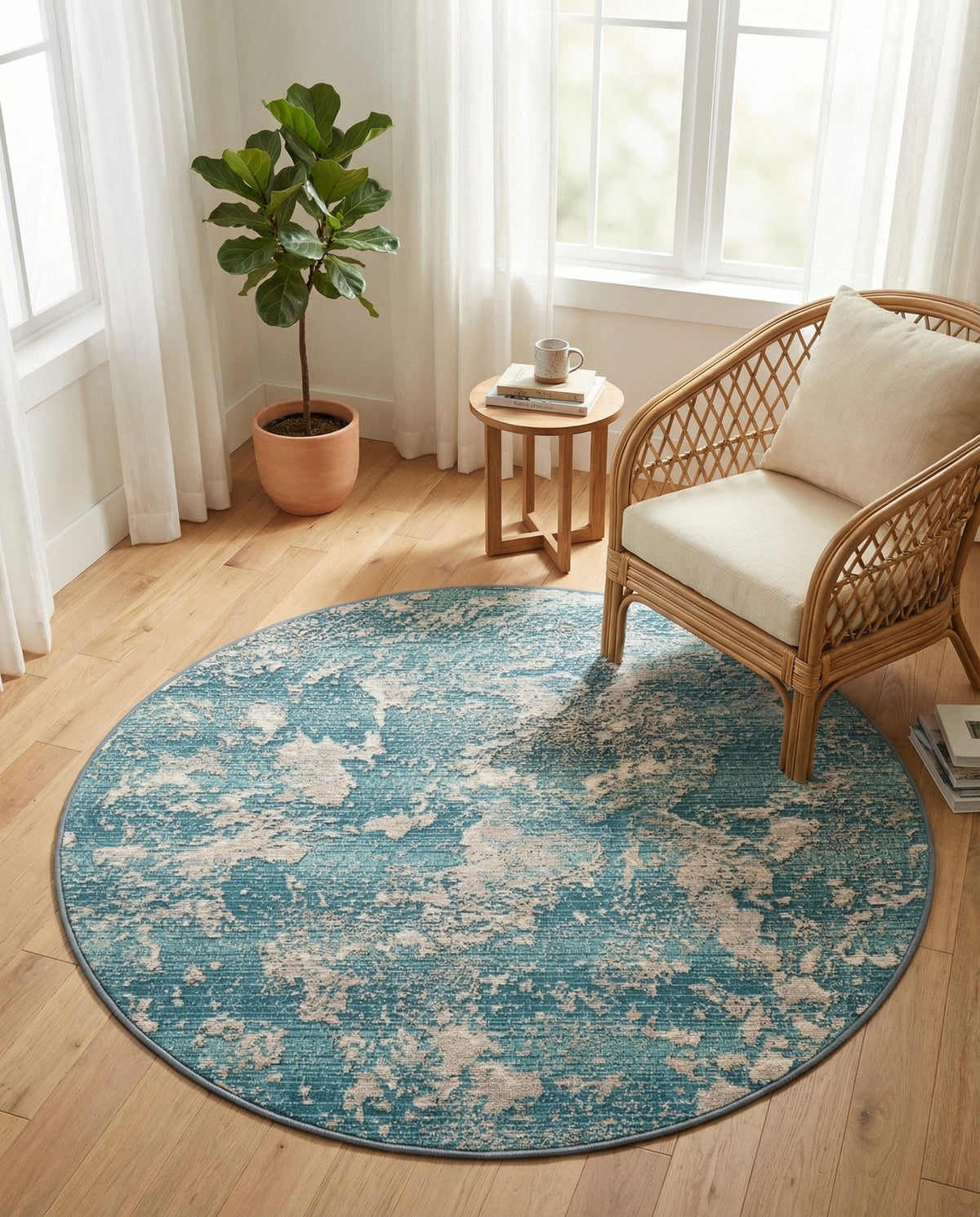Urban Terrace Collection Area Rug -  Gazebo Round Aqua Blue  lifestyle 89