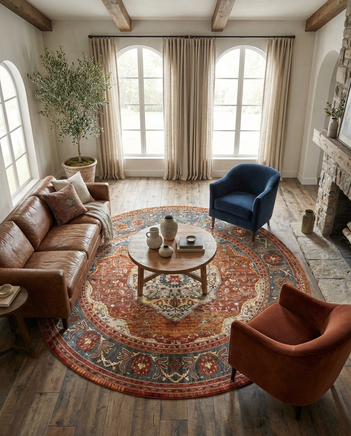 Caribbean Breeze Collection Area Rug -  Vieques Round Rust Red  lifestyle 85