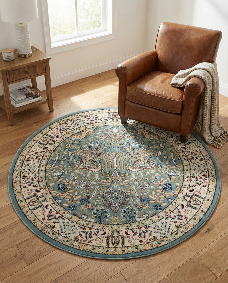 Persian Elegance Collection Area Rug -  Kerman (Blue) Round Blue  lifestyle 95