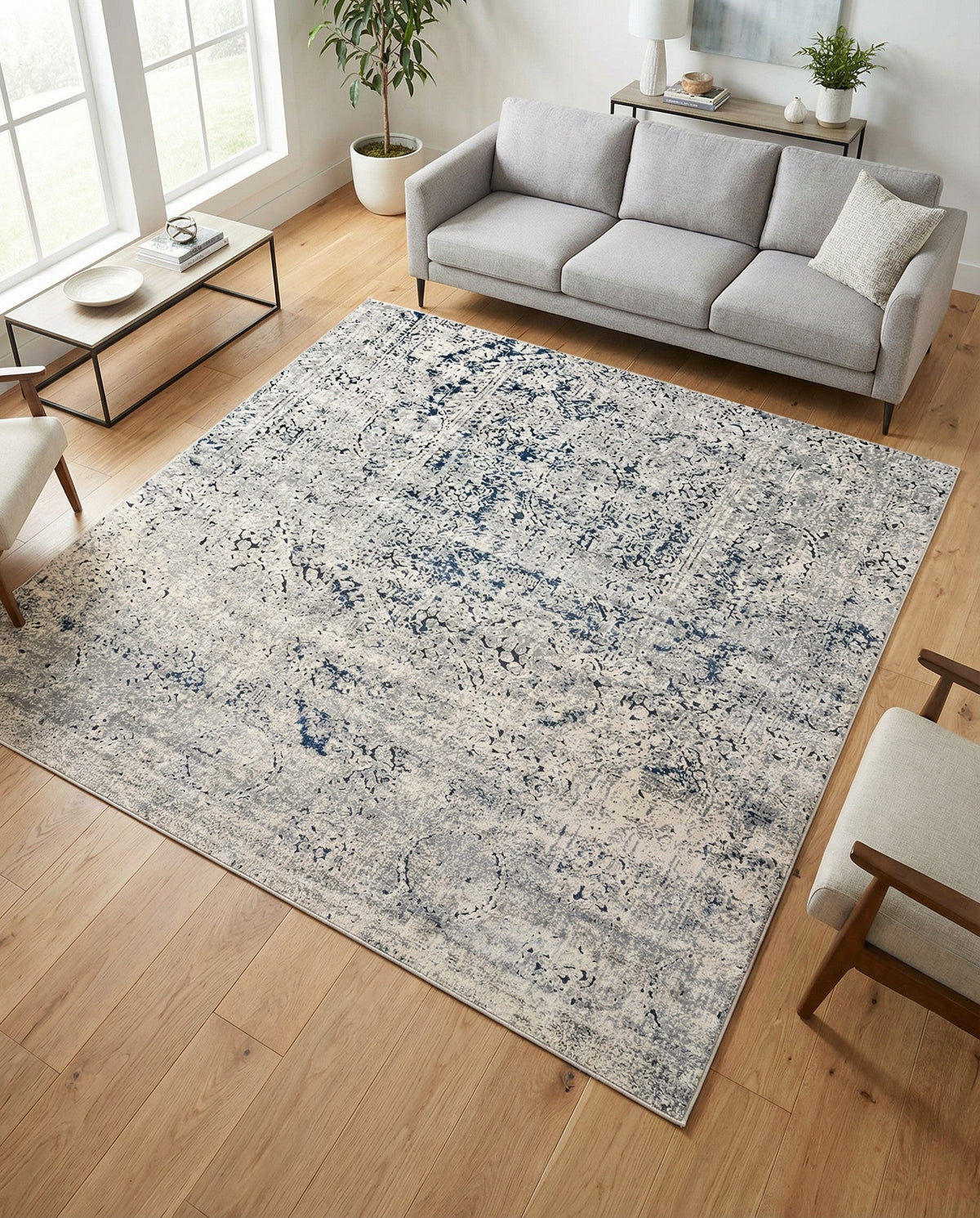 Coastal Manor Collection Area Rug -  Wavecrest Square Gray  lifestyle 77