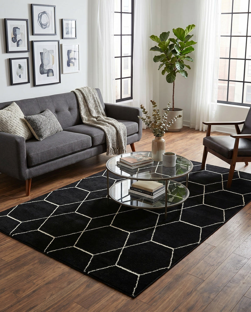 Trellis Mosaic Collection Area Rug - Arborville (Black) Rectangle Black  lifestyle 14