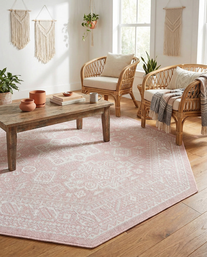 Tribal Terrace Treasures Collection Area Rug -  Incan Isle (Pink) Octagon Pink  lifestyle 49