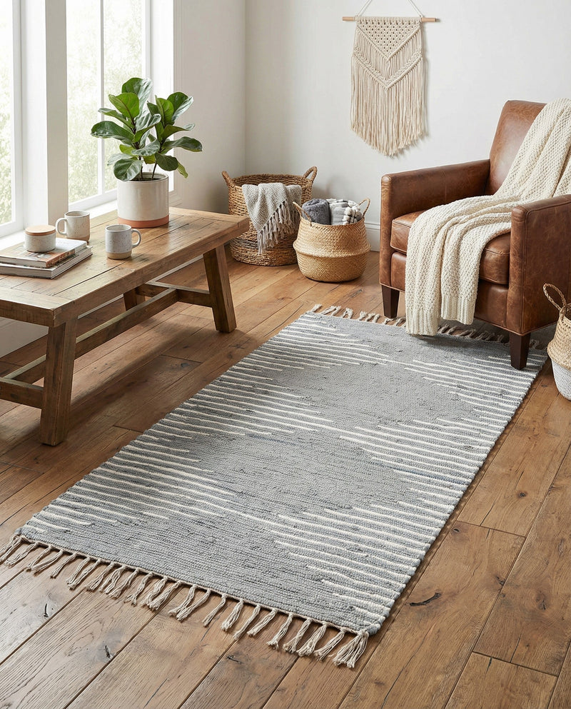 Thar Cotton Collection Area Rug - Jaisalmer (Light Gray) Rectangle Light Gray  lifestyle 12
