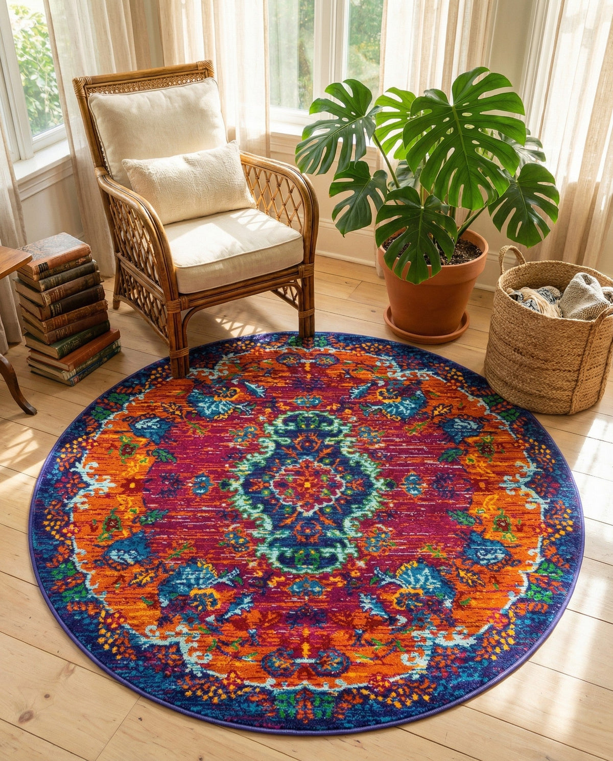 Caribbean Cove Collection Area Rug -  Nevis Round Fuchsia  lifestyle 107