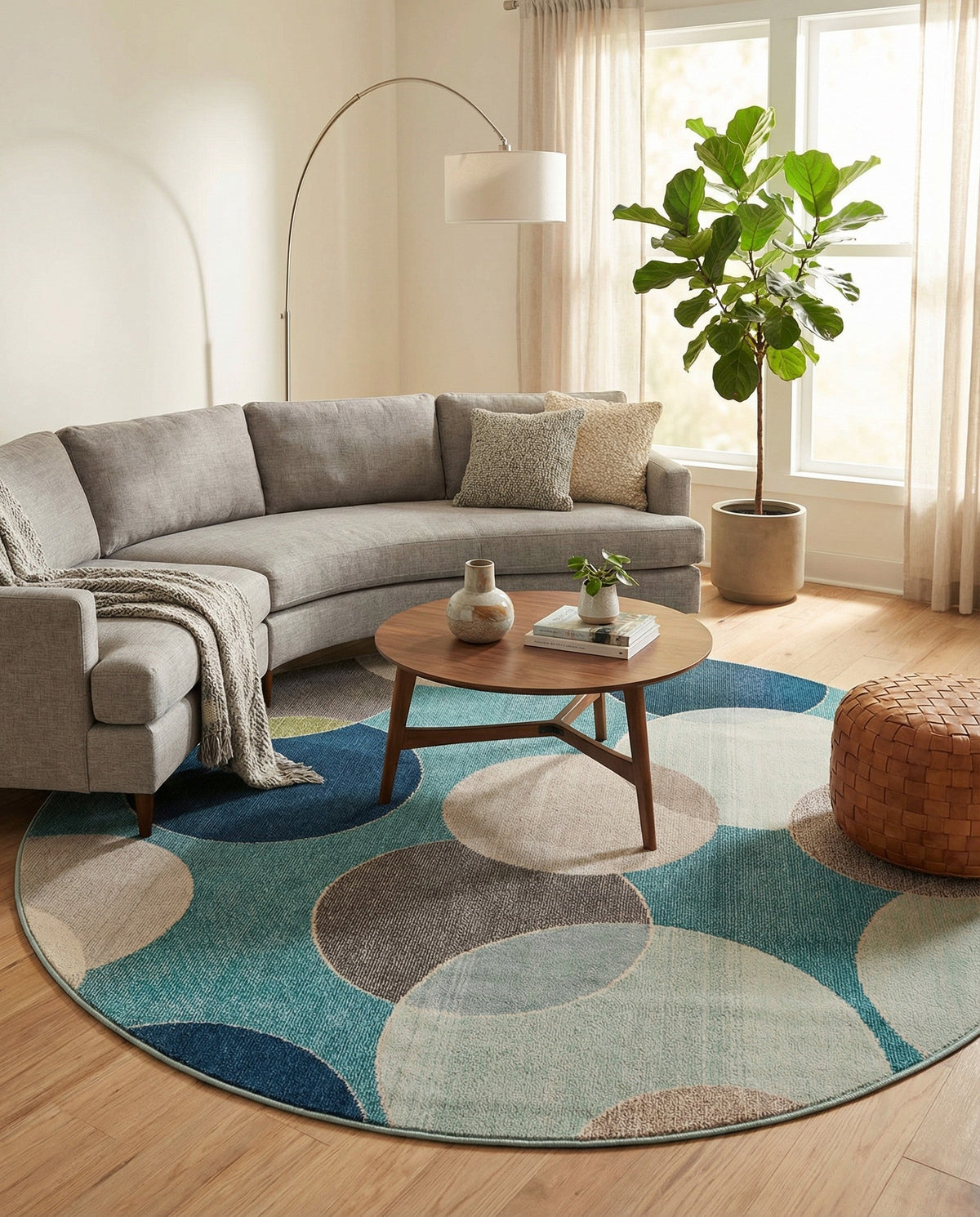 Chromatic Oasis Collection Area Rug -  Zephyr Round Blue  lifestyle 105