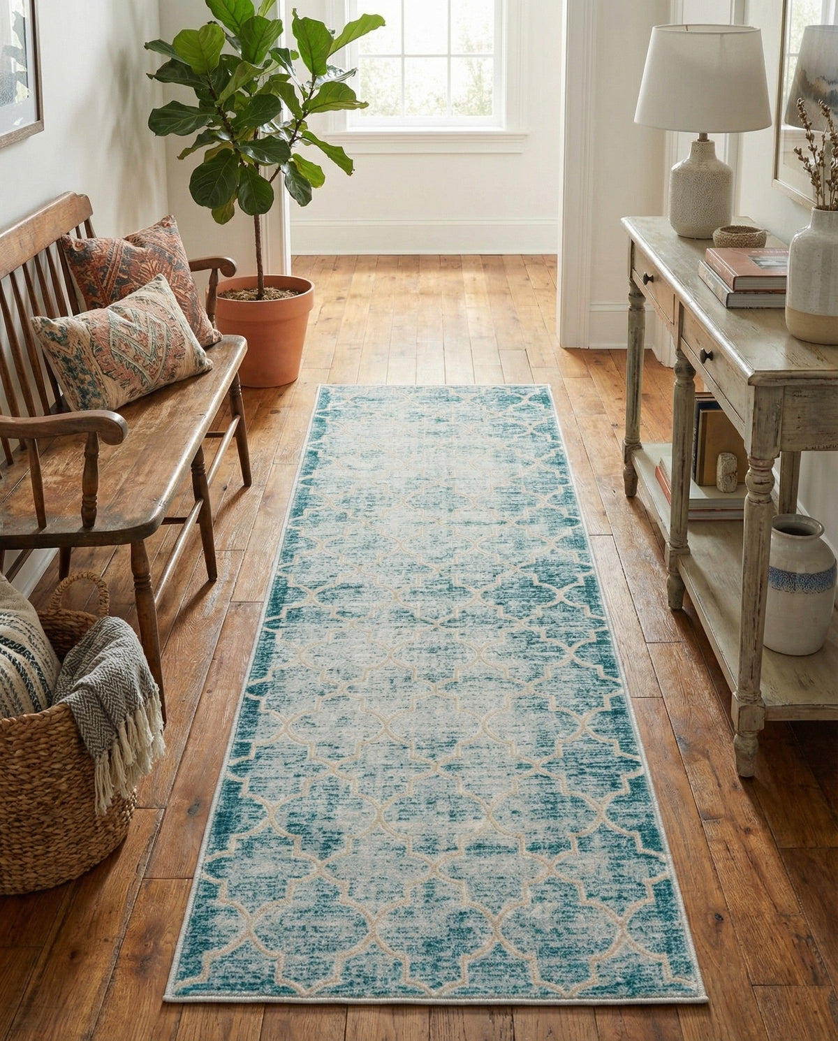 Metro Heights Collection Area Rug -  Midtown Runner Teal  lifestyle 40