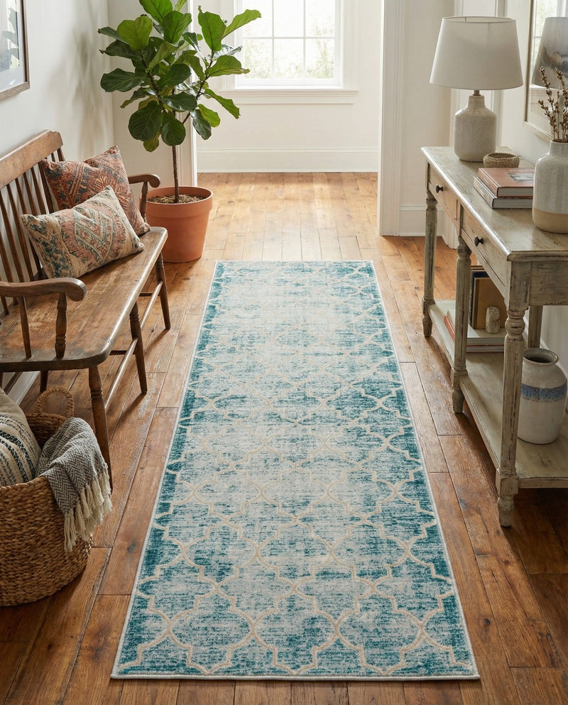 Metro Heights Collection Area Rug -  Midtown Runner Teal  lifestyle 40