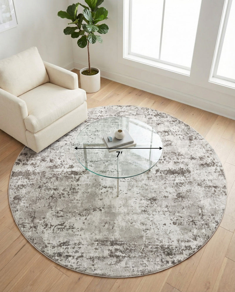 Luminara Sands Collection Area Rug - Elysium (Stone Gray) Round Stone Gray  lifestyle 60