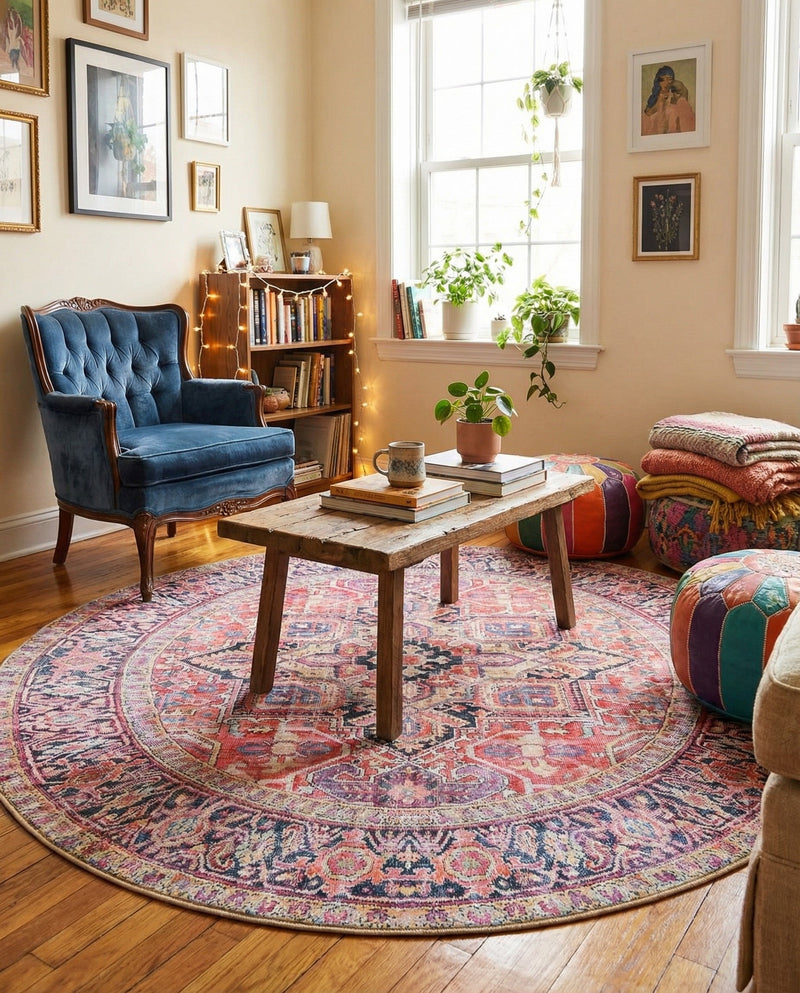 Heritage Elegance Collection Area Rug -  Alhambra Round Red  lifestyle 61