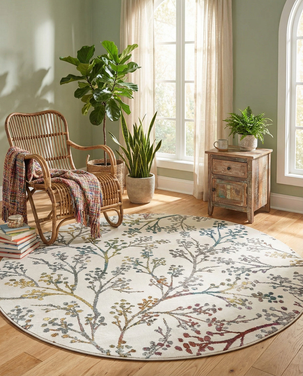 Meadow Breeze Collection Area Rug -  Sunbeam Round Ivory  lifestyle 74
