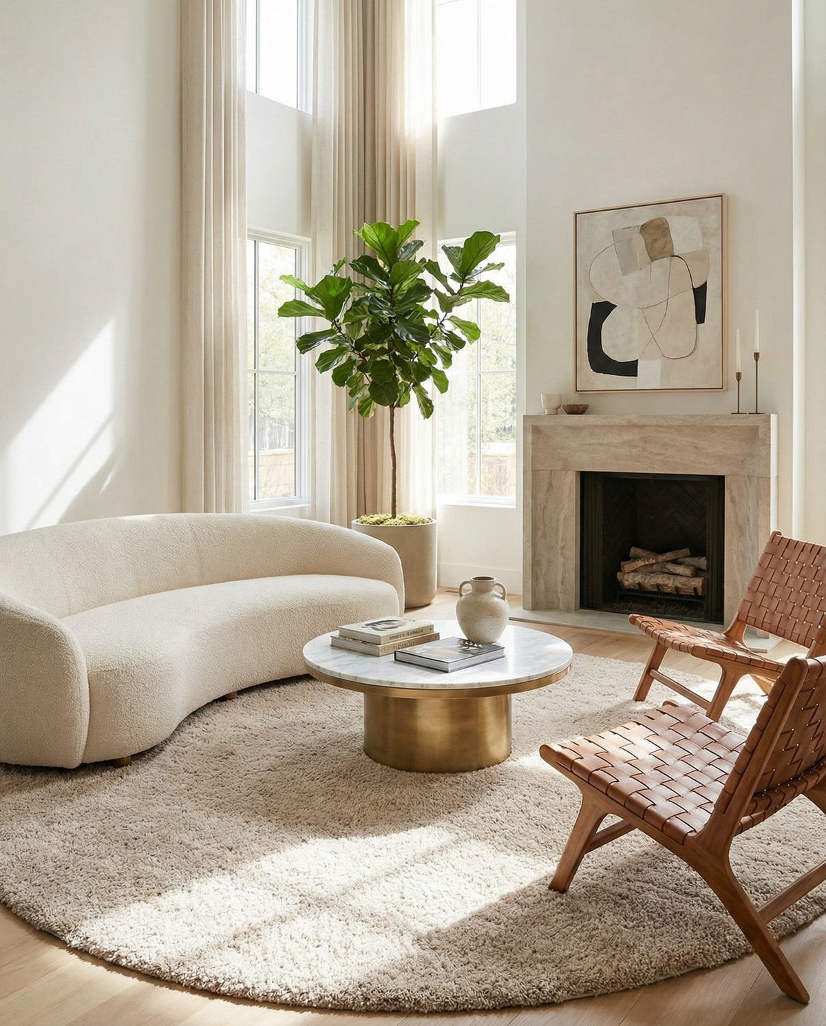 Cozy Comfort Shag Collection Area Rug - Haven (Oatmeal Beige) Round Oatmeal Beige  lifestyle 93
