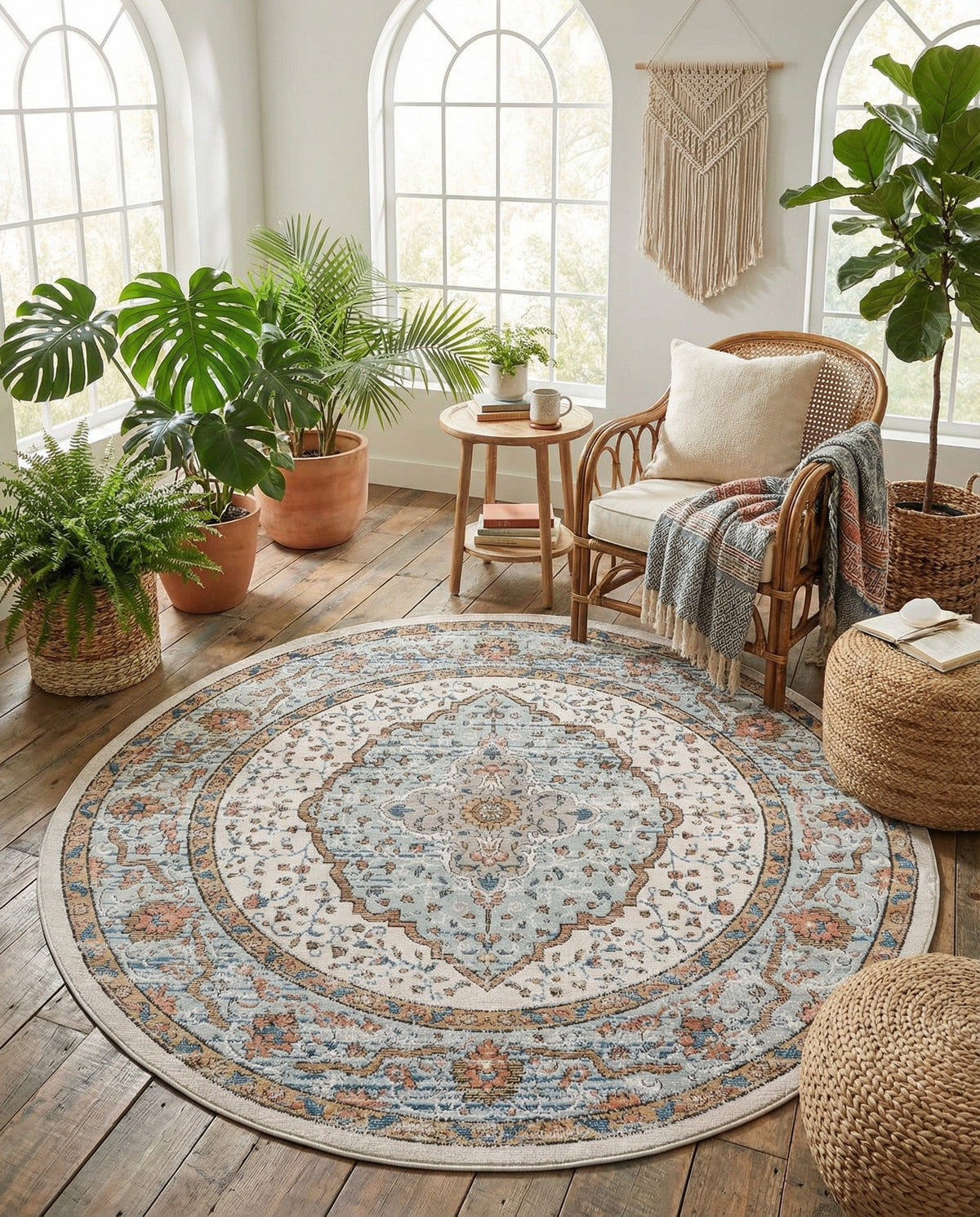 Mykonos Manor Collection Area Rug - Delos Round Ivory  lifestyle 70