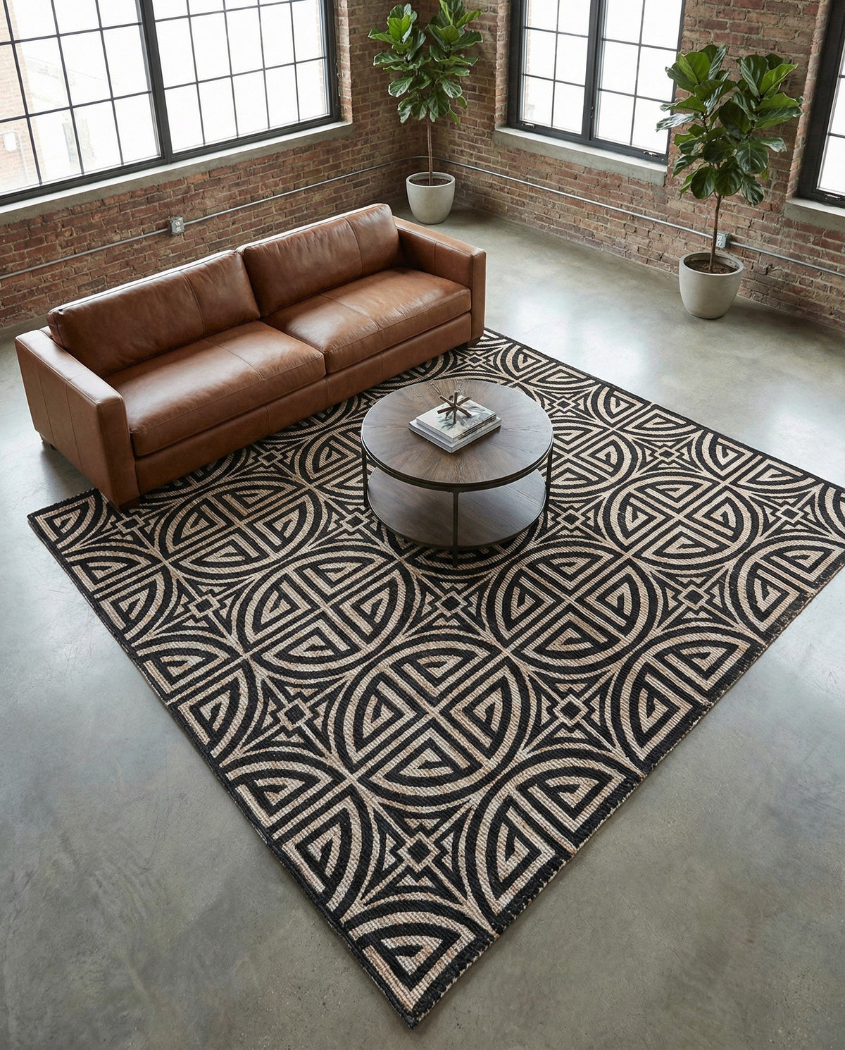 Savannah Threads Collection Area Rug -  Thar Square Black and Ivory  lifestyle 99