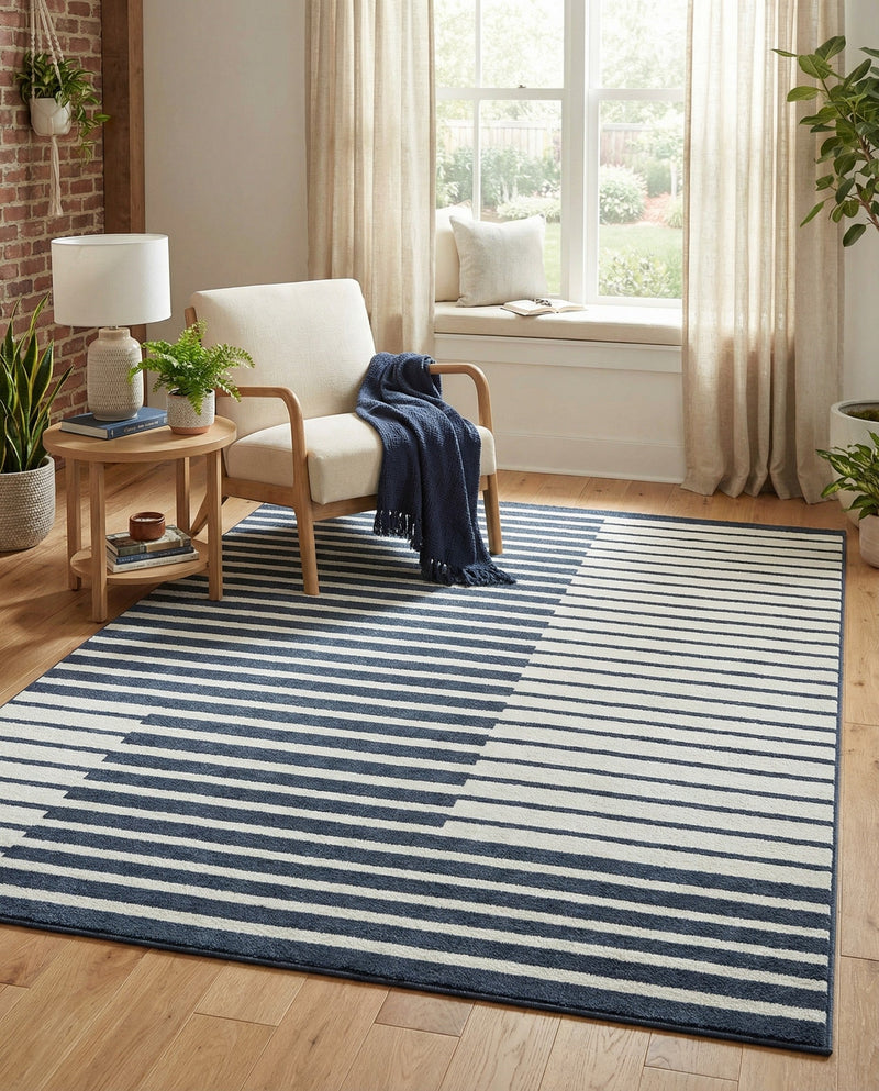 Copenhagen Edge Collection Area Rug -  Vesterbro Rectangle Blue  lifestyle 9