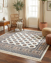 Samarkand Elegance Collection Area Rug -  Margilan (Ivory) Square Ivory  lifestyle 59