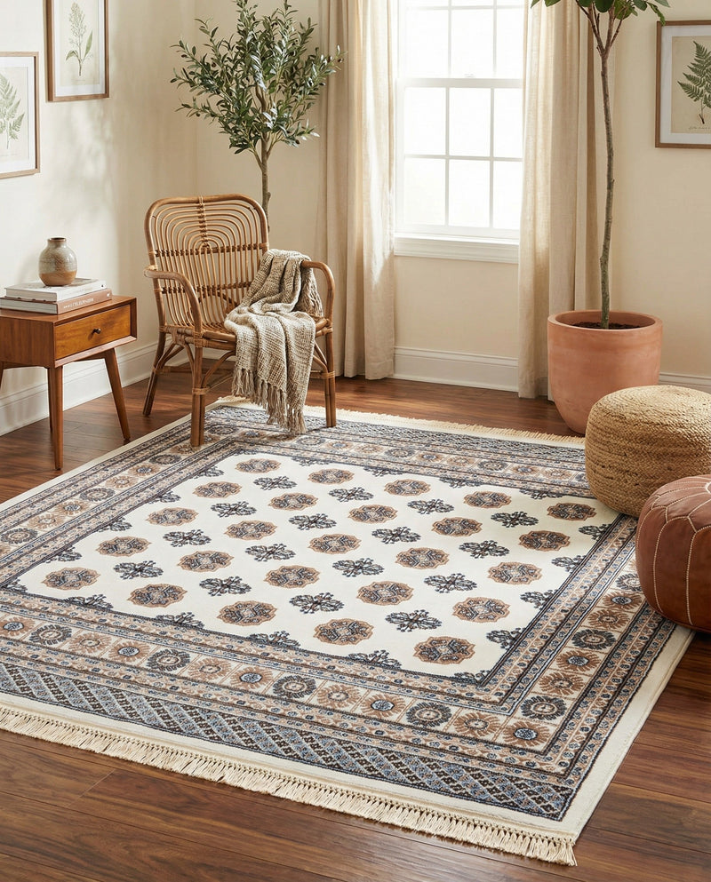 Samarkand Elegance Collection Area Rug -  Margilan (Ivory) Square Ivory  lifestyle 59