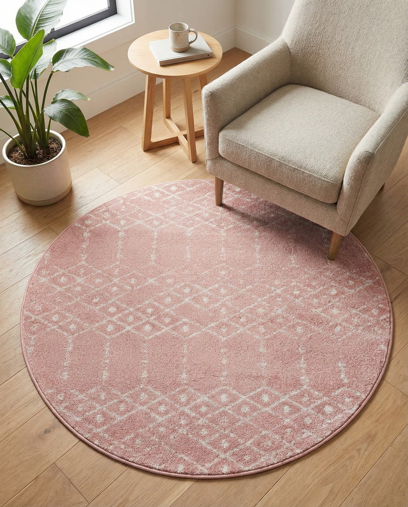 Marrakesh Lattice Collection Area Rug - Casablanca (Rose Pink) Round Rose Pink  lifestyle 58