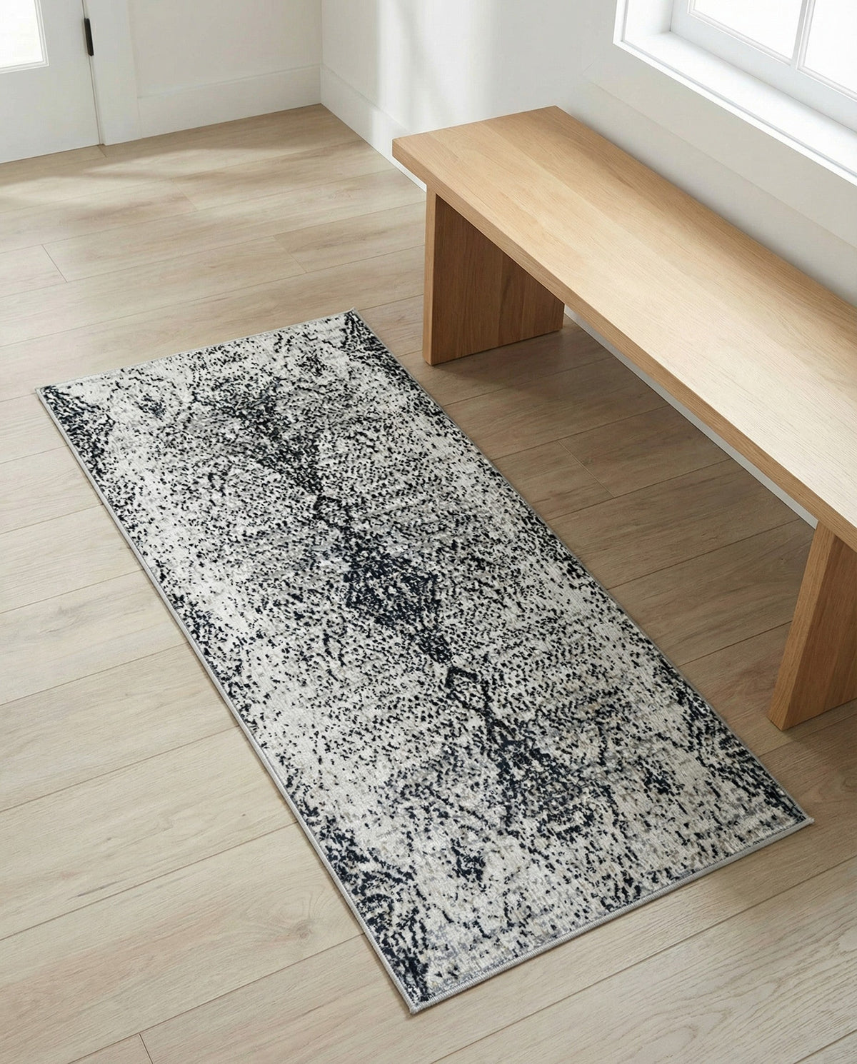 Aegean Elegance Washables Collection Area Rug -  Naxos Runner Black and White  lifestyle 124