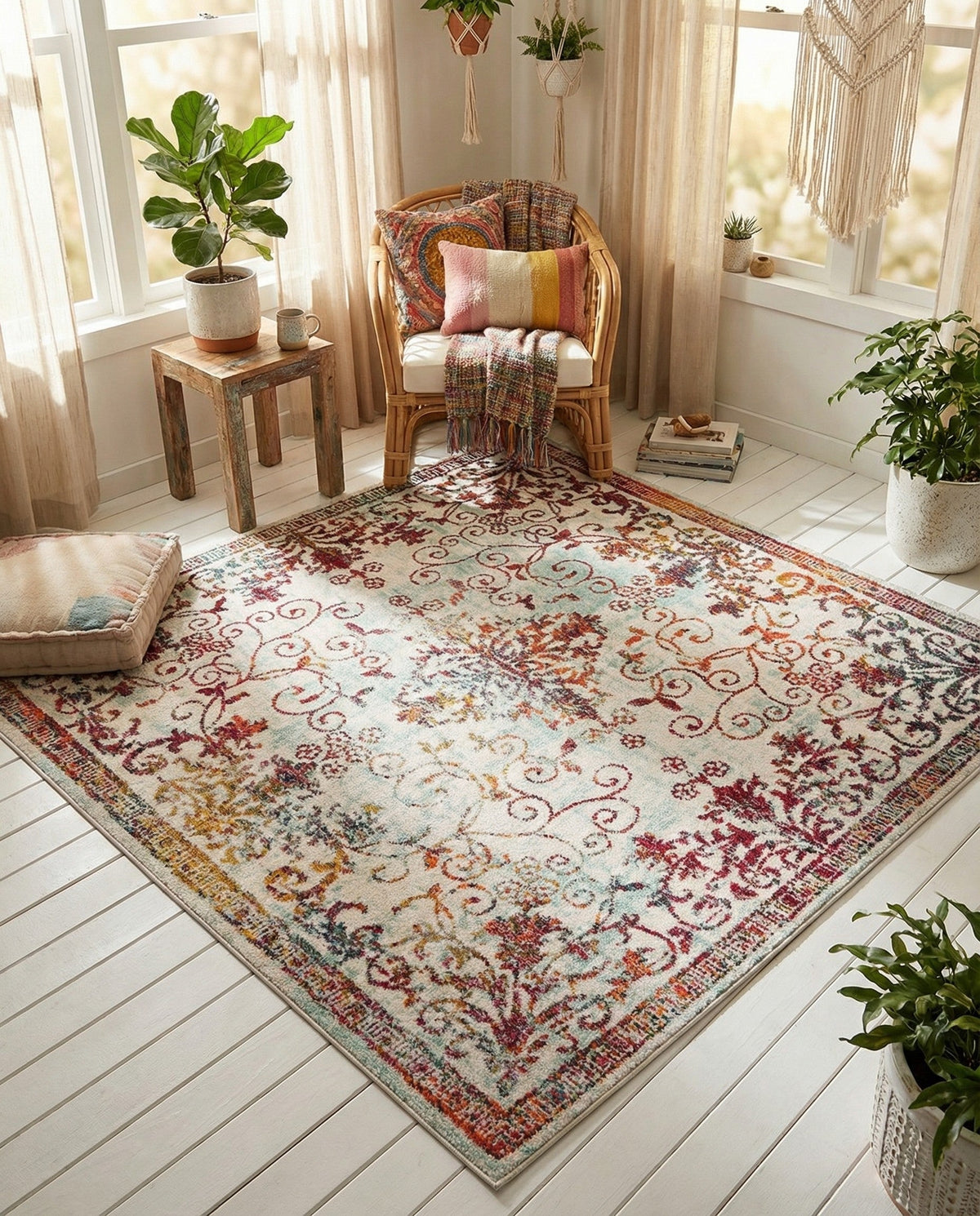 Brighton Terrace Collection Area Rug -  Saltdean Square Ivory  lifestyle 115