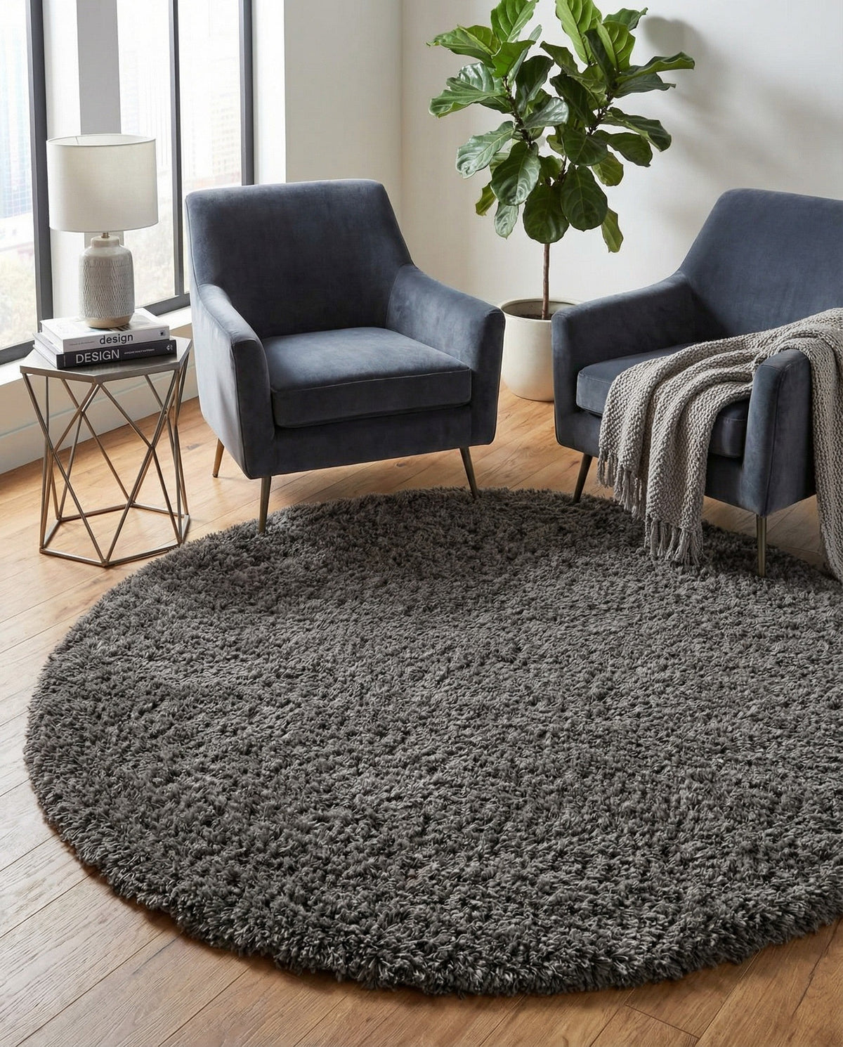 Majestic Manor Collection Area Rug - Versailles (Slate) Round Slate  lifestyle 85