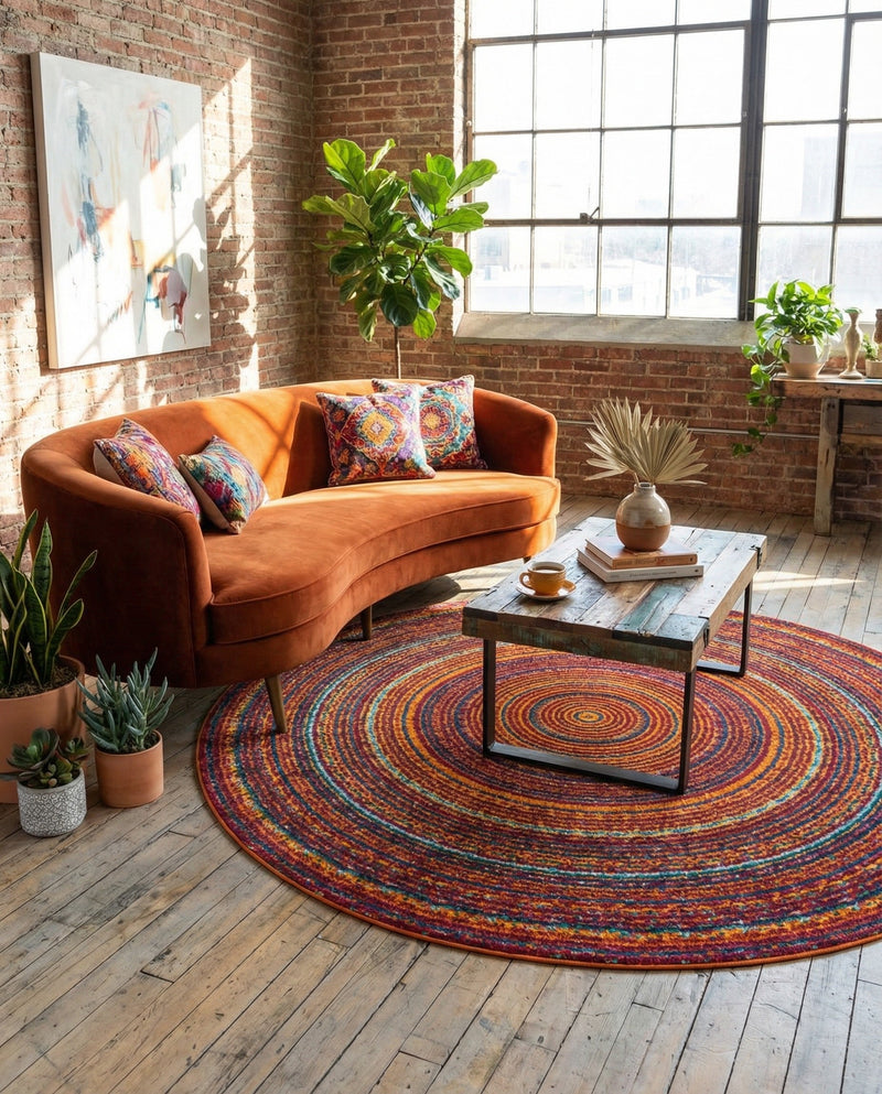 Caribbean Cove Collection Area Rug -  Martinique Round Multi  lifestyle 38