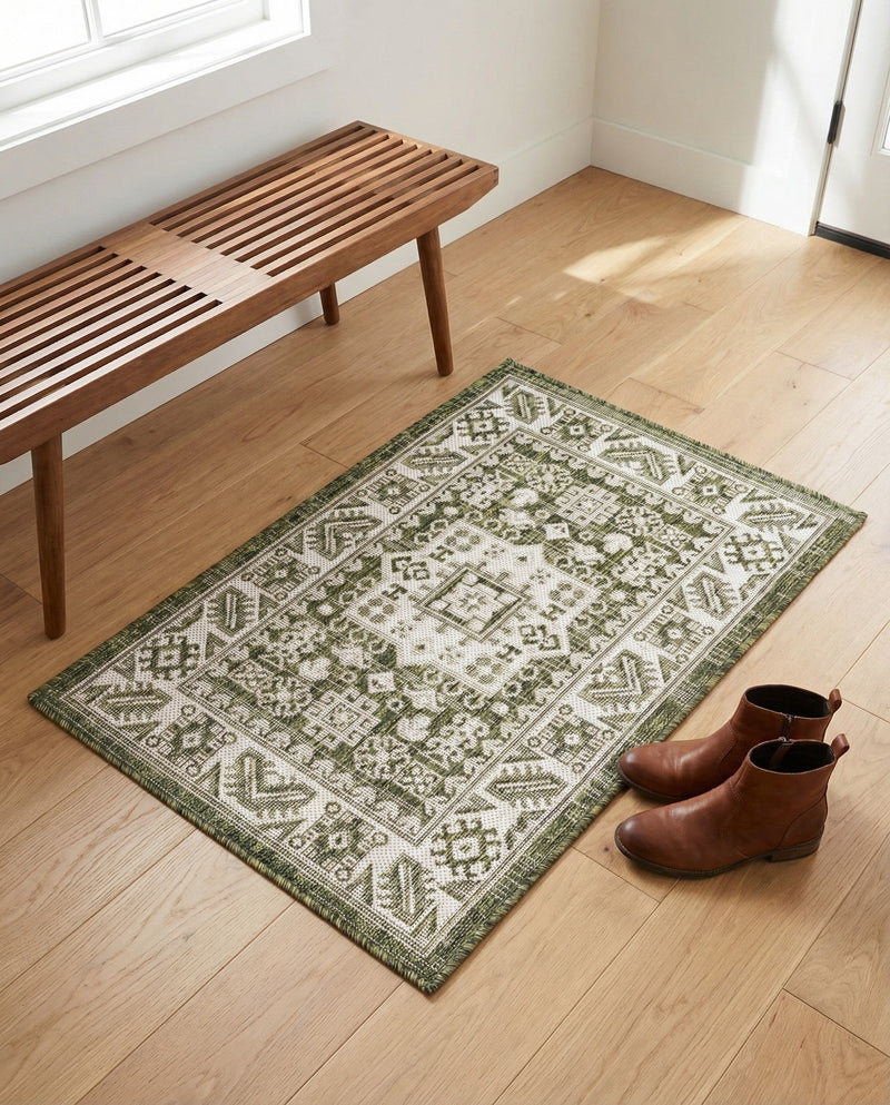 Tribal Terrace Treasures Collection Area Rug -  Incan Isle (Green) Rectangle Green  lifestyle 30