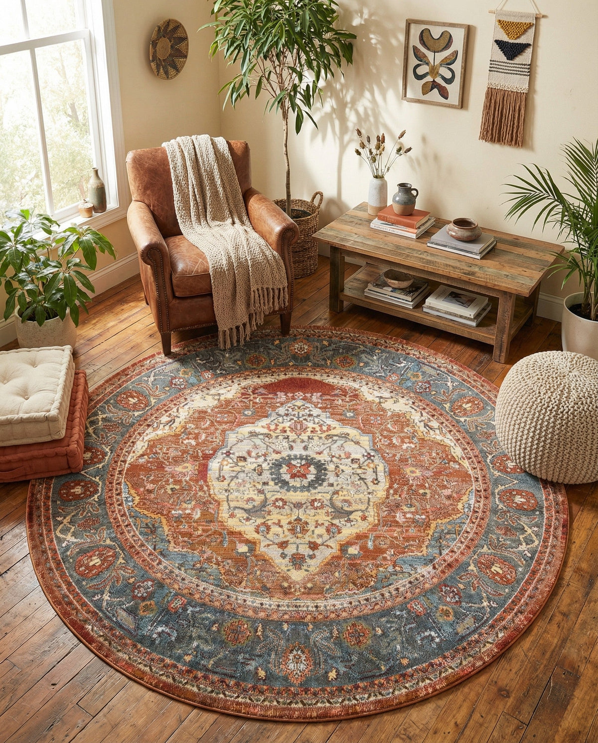 Caribbean Breeze Collection Area Rug -  Vieques Round Rust Red  lifestyle 172