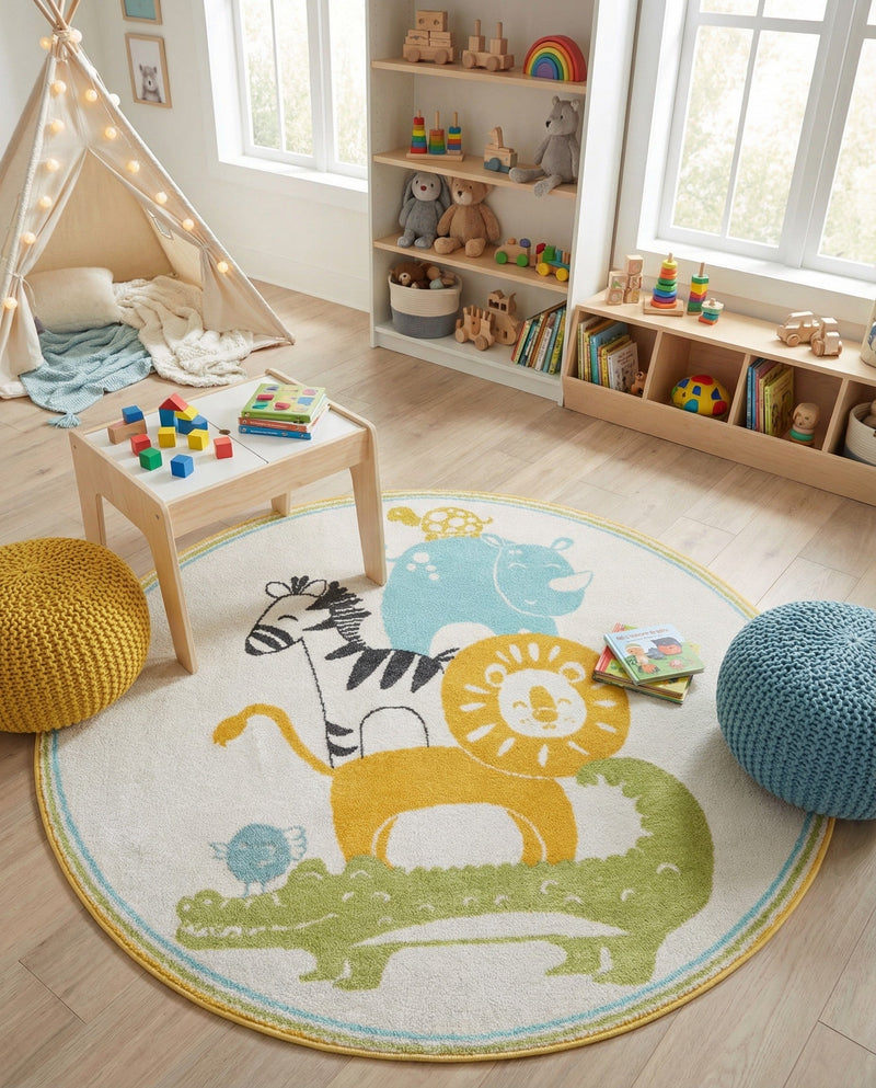 Wonder Tykes Collection Area Rug -  Prismatic Round Ivory  lifestyle 23