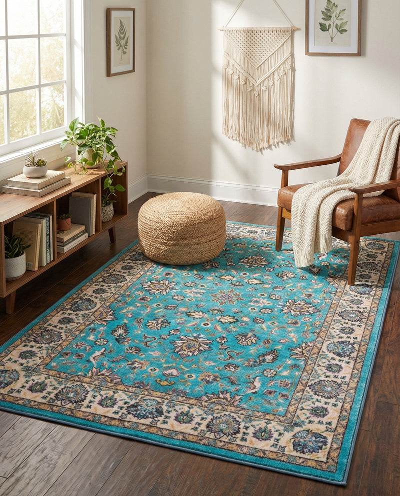 Casablanca Tapestry Collection Area Rug -  Marrakech (Arctic Aqua Blue) Rectangle Arctic Aqua Blue  lifestyle 15